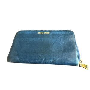 Miu Miu Madras Navy Blue Leather Zippy Wallet